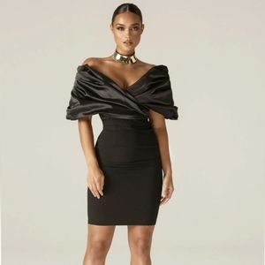 Alieva Maribel Crepe Ruffle Shoulder Dress. Black. XS.